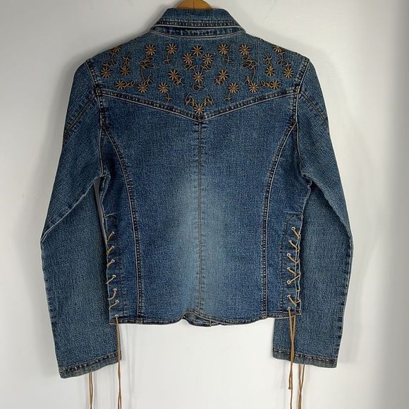 Vintage Mudd Jean Jacket with Lace up and Embroidery - Picture 2 of 9